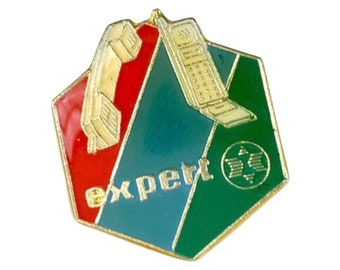 Vintage Expert MOBILE PHONE Pin Funny Retro Technology Phone of First Mobiles