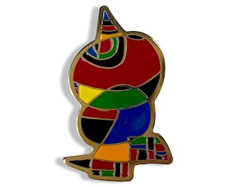 Miro Inspired Art Pin, Vintage Enamel Art Lapel Pin Badge