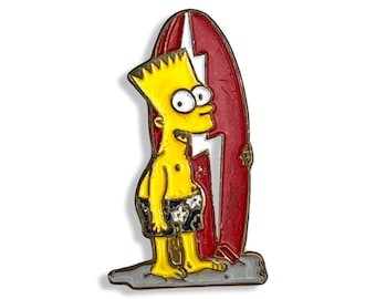 Vintage BART SIMPSON with Surfboard Pin/Bart Simpson Collectable/90s Cartoon Pin/Child of the 90s Gift/Lapel pin for hat Surfer