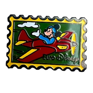 Mickey Mouse in Airplane Stamp Pin, Disney Pin Back Button, Gift for Disney Fan