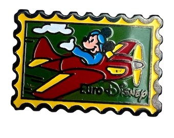 Mickey Mouse in Airplane Stamp Pin, Disney Pin Back Button, Gift for Disney Fan