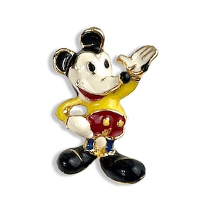 Vintage Gold Toned and Painted 3D Mickey Mouse Pin Cartoon Jewelry Gift for Mickey Mouse Fan