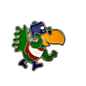 Pin de dibujos animados de pájaro vintage, pájaro con pico amarillo, pin de pájaro lindo, pin de loro