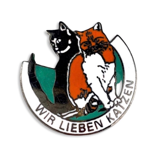 Vintage Wir Lieben Katzen Enamel Pin Badge We Love Cats Gift for Cat Lover Stocking Stuffer