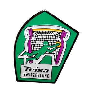 Vintage Trisa Schweiz Anstecker - Zahnpasta Pin - Retro Sport Anstecker - Retro Fussball Abzeichen - Fussball Torwart Strumpffüller
