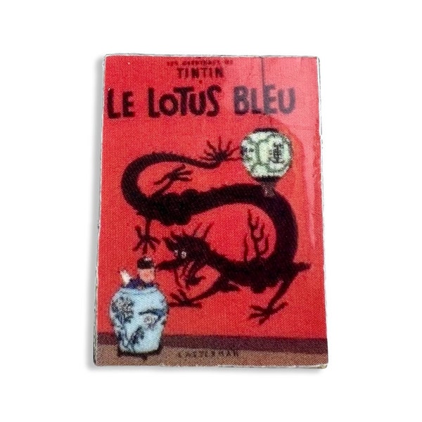 Vintage Adventures of Tintin: The Blue Lotus (Le Lotus bleu) Book by Hergé Lapel Pin, Vintage Tintin Pin, French Cartoon Badge Gift