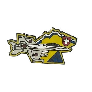 Vintage FA 18 "USS Hornet Swiss Air Force" emaille reversspeld, cadeau voor vliegtuigverzamelaar