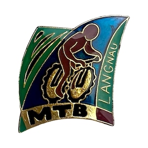 Vintage Mountain Biking Lapel Pin: Langnau Switzerland Pinback Badge
