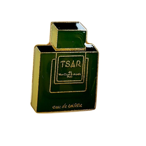 Vintage Perfume Bottle Lapel Pin Van Cleef & Arpels Tsar eau de toilette Miniature Perfume Pinback Button Brooch Gift for Perfume Collector