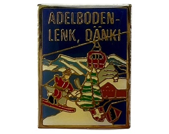 Vintage Adelboden Lenk Switzerland Pin, Swiss Alps Pin Gift for Skier Winter Sports Fan Switzerland Holiday Souvenir, Enamel Pins