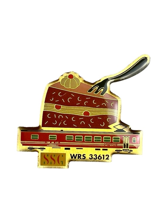 Vintage Swiss Train Enamel Pin: Cake Design, Rail Fan Gift
