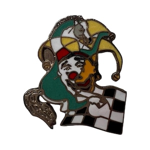 Spilla vintage da clown giullare: distintivo da clown arlecchino