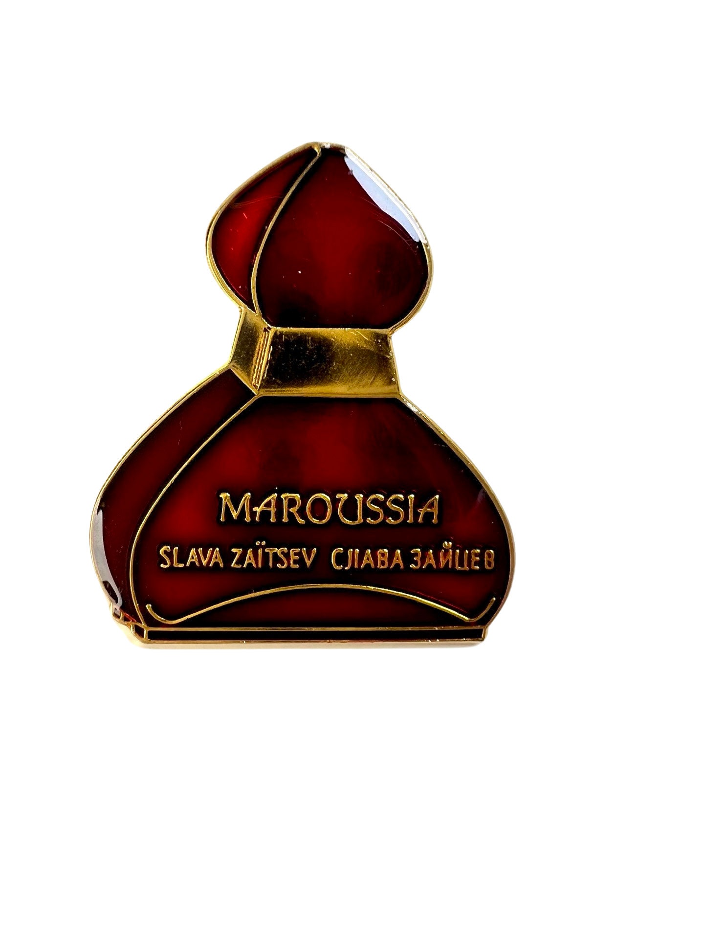 Vintage Perfume Bottle Lapel Pin MAROUSSIA Miniature Perfume Pinback Button Brooch for Hat Jacket Bag Gift for Perfume Collector
