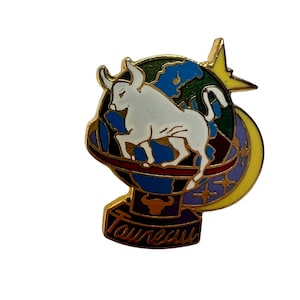 Spilla vintage SEGNO STELLARE Toro Taureau, Carte Oroscopo Tarocchi, Spilla zodiacale, Distintivo di astronomia, Spilla di compleanno celeste aprile maggio