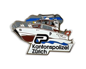 Vintage Kantonspolizei Zürich Boat Pin, Enamell Pin Badgem Swiss Switzerland Holiday Souvenir Minimalist Gift