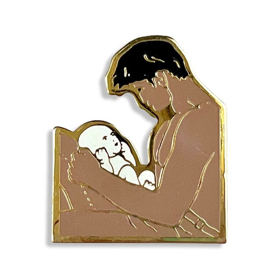 Vintage L'Enfant Man and Baby Inspired Pin 80s Cl… - image 2