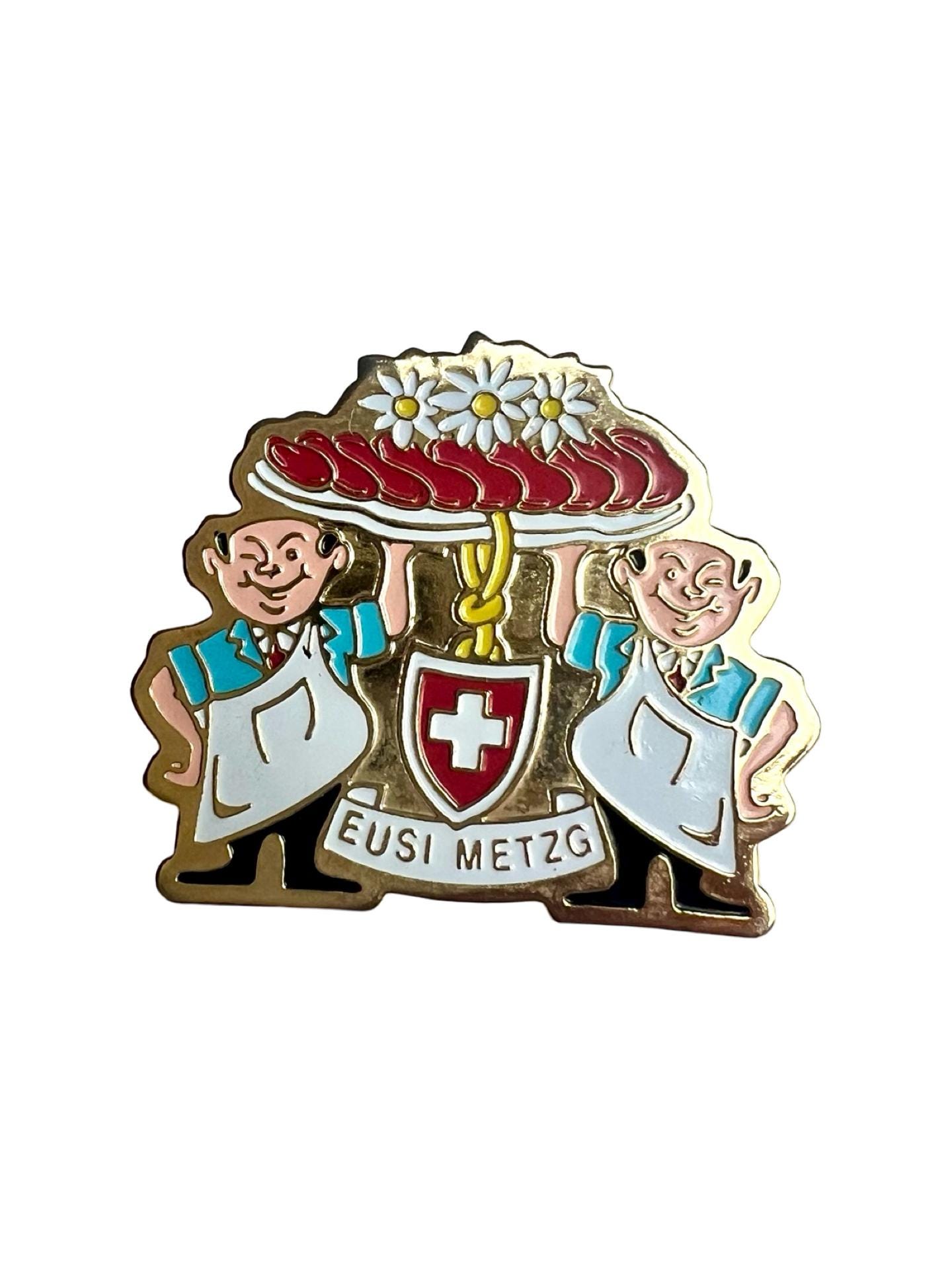 Vintage Swiss Cervelat Pin, Swiss Sausage Lapel Pin, Hat Pin, Gift from Switzerland