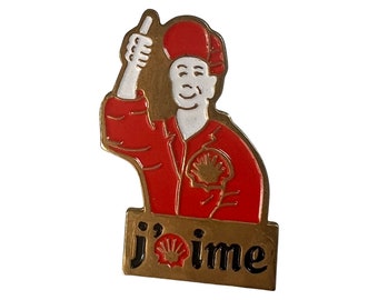 Vintage J'aime Shell Oil Lapel Pin Badge