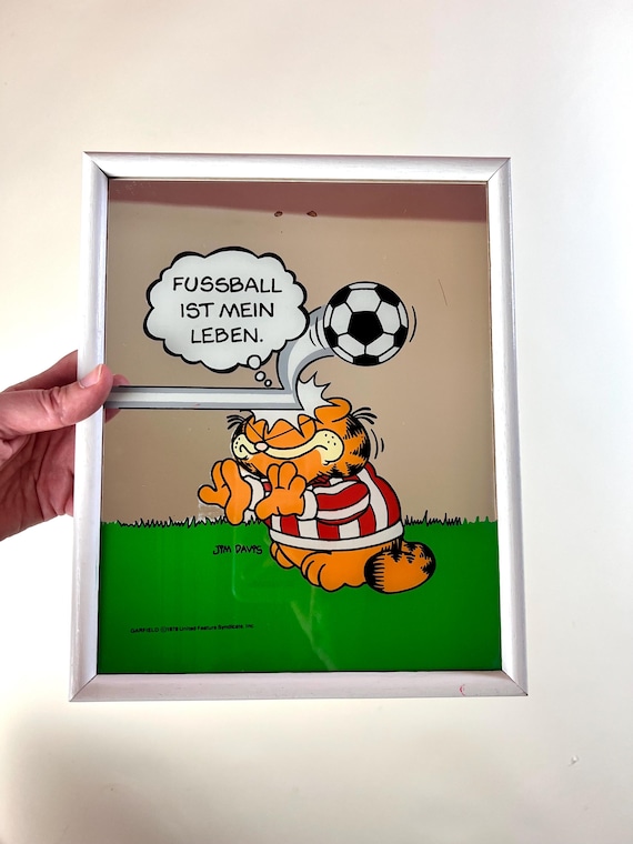 Vintage 1978 Garfield Mirror: Soccer Theme, Jim Davis Cartoon Art