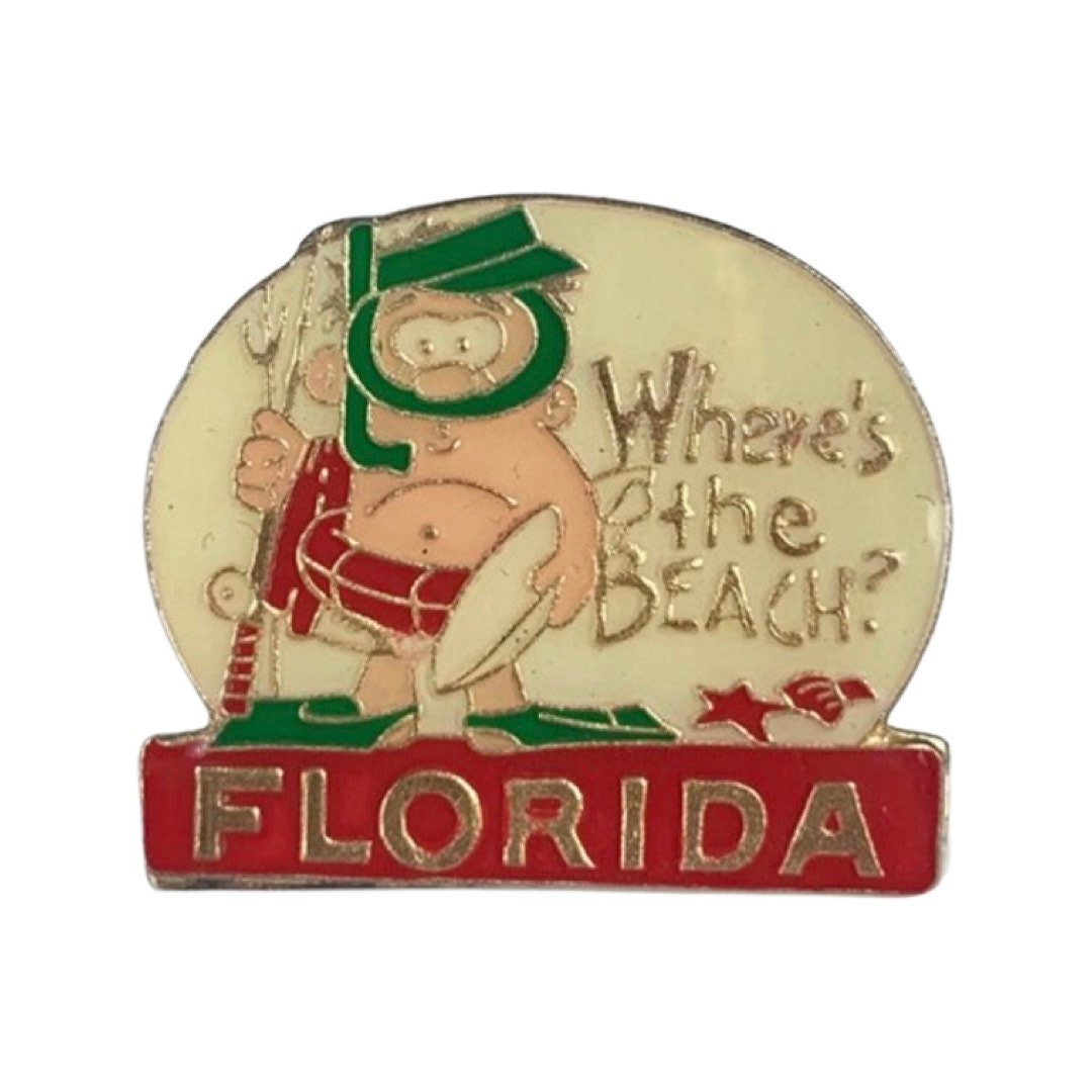 Vintage Florida wheres's the Beach Lapel Pin, Vintage USA States Pin