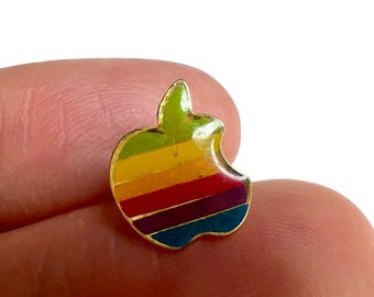 Vintage Retro Apple Rainbow Logo Enamel Pin - Collectible Apple