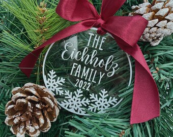 Personalised Family Christmas Bauble: Acrylic Snowflake Ornament