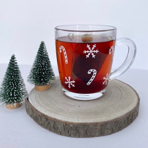 Personalised Christmas Glass Mug: Candy Cane Snowflake Design