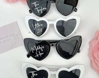 Heart sunglasses personalised | hen do party favours | bridesmaid gift | wedding keepsake | Mr Mrs wedding heart glasses | Bride squad