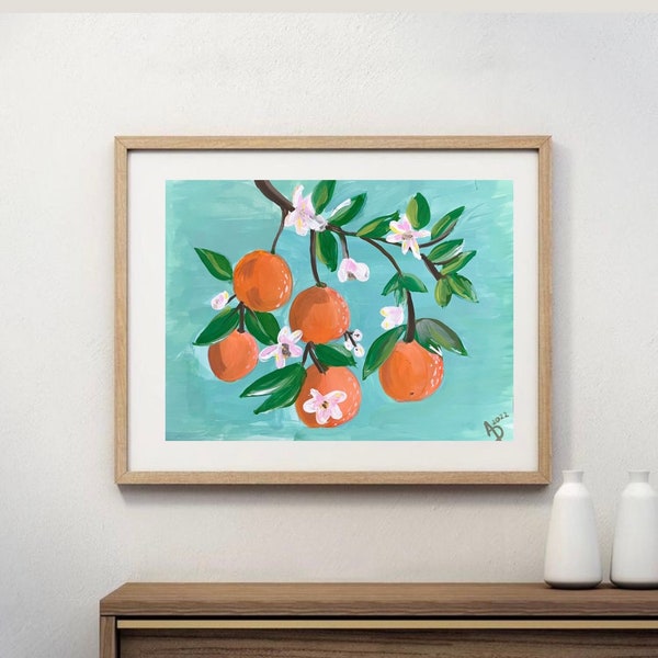 Oranges Art Digital Print, bright Citrus Botanical Print, Citrus Gouache print, Downloadable Wall Art, Instant Download