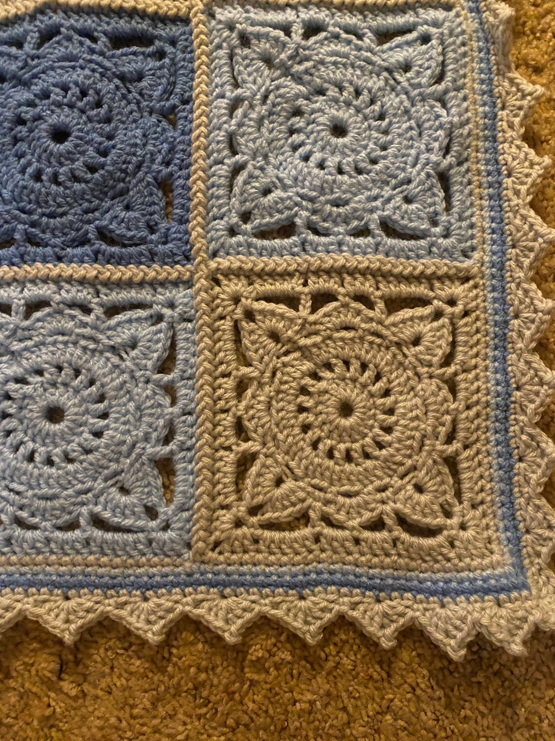 Crochet Square Afghan Crochet Blanket Blue and Grey Etsy