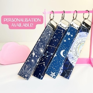 Zodiac Wristlet / Wrist lanyard stars, Custom keychain wristlet, Space themed gift, Gifts for astrology lover, Personalised astronomy gift