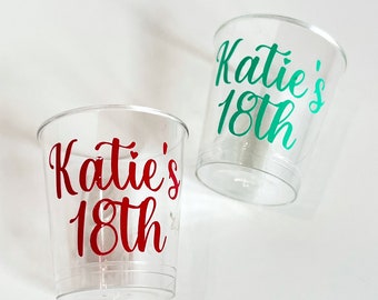 Personalised Plastic Shot Glasses / Custom birthday shot glass, Party bag fillers, 18th 21st 30th game ideas, Disposable adult party favours