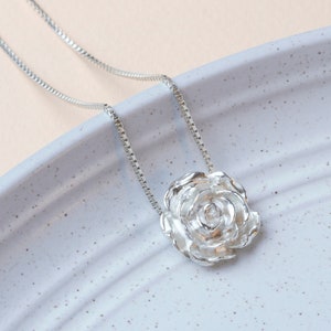 Rose necklace - Solid Silver - Delicate Rose Necklace - Silver Rose Pendant - Floral Pendant - Mothers Day Gift - Rose silver pendant - Gift