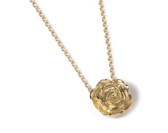 14k Solid Gold Mini Rose Necklace - Delicate Rose Necklace - Gold Rose Pendant - Mothers Day Gift - Aesthetic Necklace Rose - Gold Rose Gift