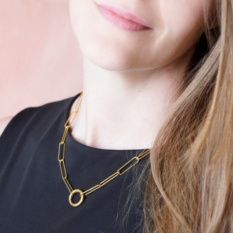 Paperclip Necklace Gold Link Necklace Gold Minimalistic Necklace Gold edgy necklace Unique anniversary gifts gift for her image 1