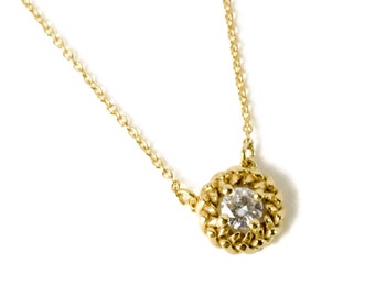 Moissanite Necklace | Moissanite Pendant | Sparkling Moissanite Gold Statement Necklace | Girlfriend Gift | Versatile Layering Braid Design