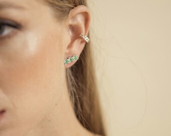 Emerald Earrings - Natural Emeralds - Genuine Emerald Earrings - Aesthetic Earrings - Dainty Silver Earrings - Gift for her - Unique Studs