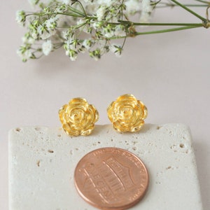 Gold Rose Earrings Mini Rose Stud Earrings 24k Vermeil Gold rose stud earrings Flower Earrings Gift Anniversary Gifts Gift for her image 2