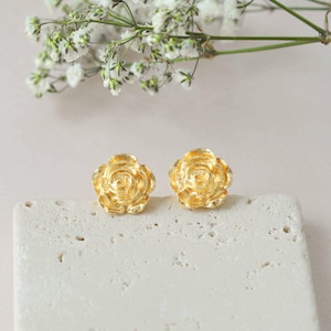 Gold Rose Earrings Mini Rose Stud Earrings 24k Vermeil Gold rose stud earrings Flower Earrings Gift Anniversary Gifts Gift for her image 1
