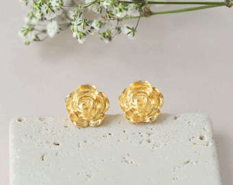 Gold Rose Earrings - Mini Rose Stud Earrings - 24k Vermeil Gold rose stud earrings - Flower Earrings Gift - Anniversary Gifts - Gift for her