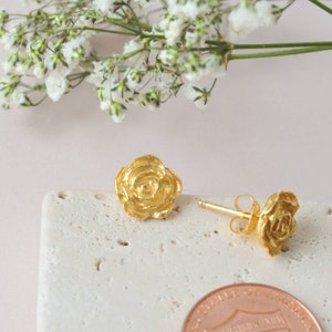 Gold Rose Earrings Mini Rose Stud Earrings 24k Vermeil Gold rose stud earrings Flower Earrings Gift Anniversary Gifts Gift for her image 5