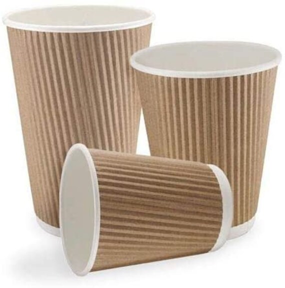 100 x 8oz  Disposable Coffee Cups Paper Cups Kraft Cups For Hot & Cold Drink 