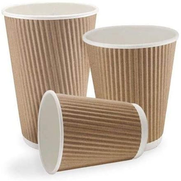 100 x 8 Oz Kraft Coffee Cups Disposable Cups for Cold and Hot Drinks Suitable for Café Office and Personal use