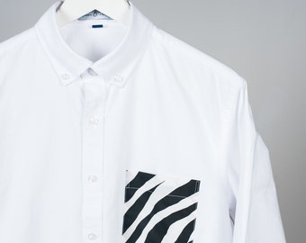 Casual & Formal White Shirt For Men | Oxford Button Down | Animal Print Pocket