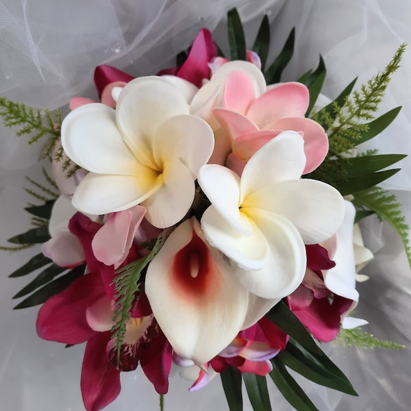 Wedding Beach Bouquet, Calla Lily Bouquet,  Real Touch Bouquet,  Plumerias, Tropical Bridal Bouquet,  Destination Wedding,  Garden Bouquet