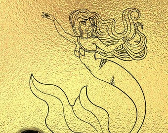Mermaid Princess Digi Stamp - Sea Siren Digital Stamp, Outline Drawings, Line Drawing Print, Instant Digital Download