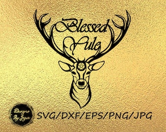 Blessed Yule SVG, Stag, Winter, Paper and Machine Cutting Template, SVG Vector Cut File, dxf, esp, png, jpg, Instant Digital Download