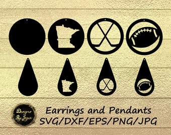 Minnesota Sports SVG Earrings, Hockey Pendant, American Football svg, Faux Leather Jewelery, SVG File for Cricut, dxf, eps, png, jpg