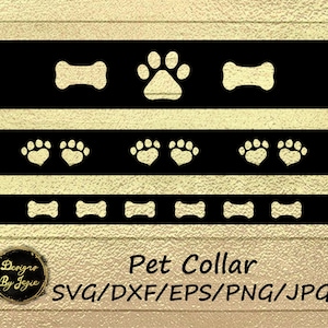 Colliers pour animaux de compagnie SVG, Dog Choker, Cat Collar, Dog Bones, Paw Print, Modèle numérique, Bijoux en faux cuir, Fichier SVG pour Cricut