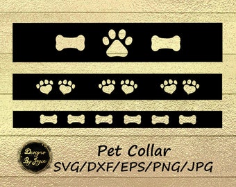 Pet Collars SVG, Dog Choker, Cat Collar, Dog Bones, Paw Print, Digital Template, Faux Leather Jewelery, SVG File for Cricut